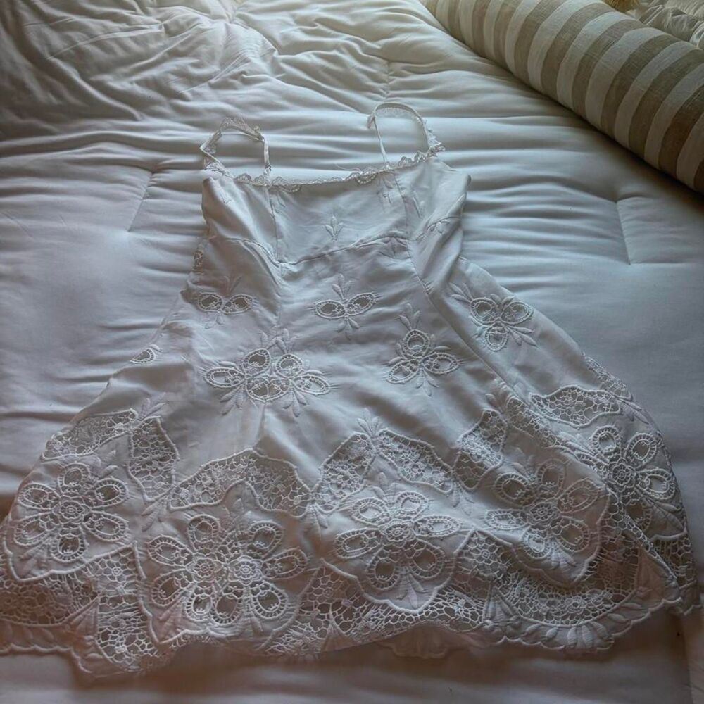 SHEIN White Lace Babydoll Mini Dress Adjustable Straps Coquette Fairycore Summer